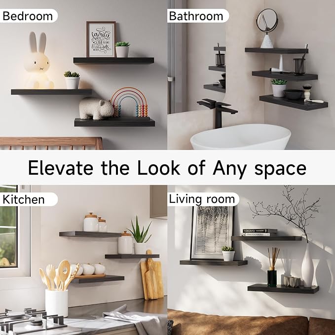 BAYKA Floating Shelves for Wall, Wall Mounted Rustic Wood Shelves for Bathroom - Image 8