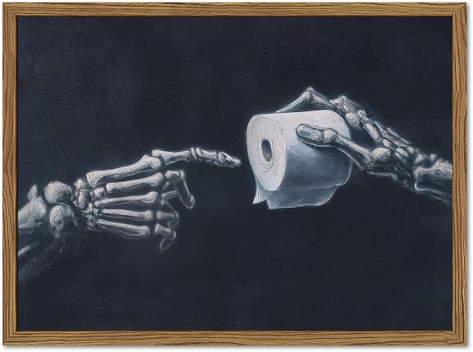 Funny Skeleton Bathroom Wall Art Gothic Skull Hand and Toilet Paper Bathroom by YYNISPINWallArt