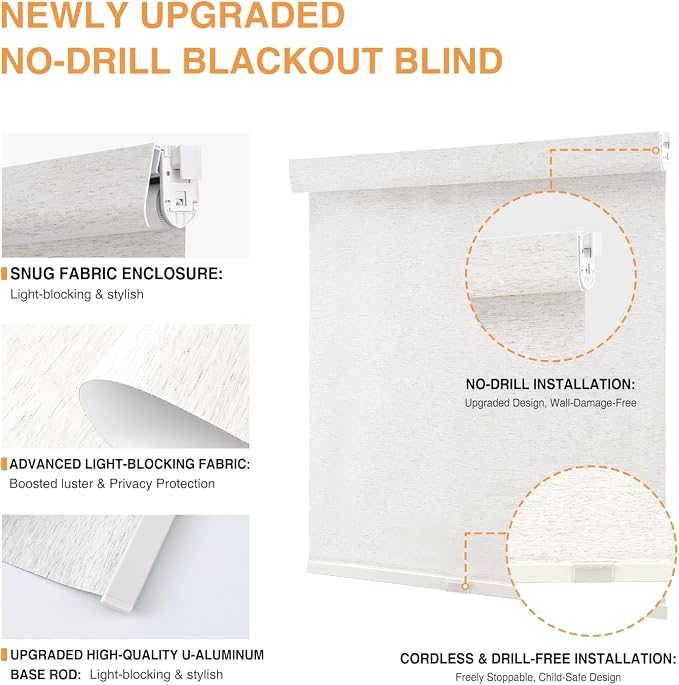 AOSKY No Drill Cordless Blackout Roller Shades - Image 2