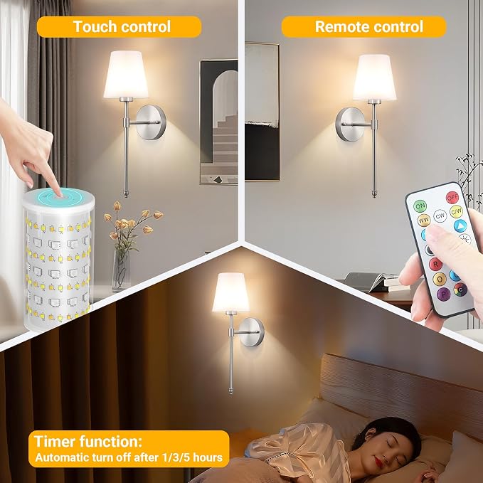 Vimhou Peel and Stick Wall Sconces, Stick On Wall Sconce Set of 2, Battery - Image 6