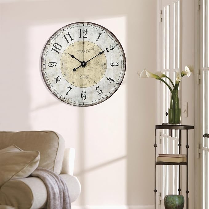 24 Inch Large Wall Clock, Rustic Round Farmhouse Wall Clocks - Image 9