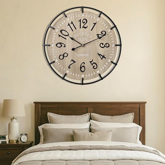 30 Inch Oversized Farmhouse Wall Clock, Metal Rustic Wood - Image 6