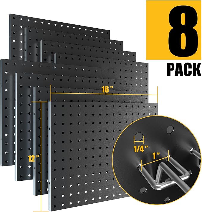 Spampur Peg Board, 8 Pack Metal Pegboard Panels Black Pegboards Wall Organizer - Image 3
