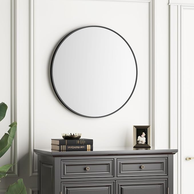 Itrue 30 Inch Round Wall Mirror, Brushed Black Metal Frame Circle Bathroom - Image 5