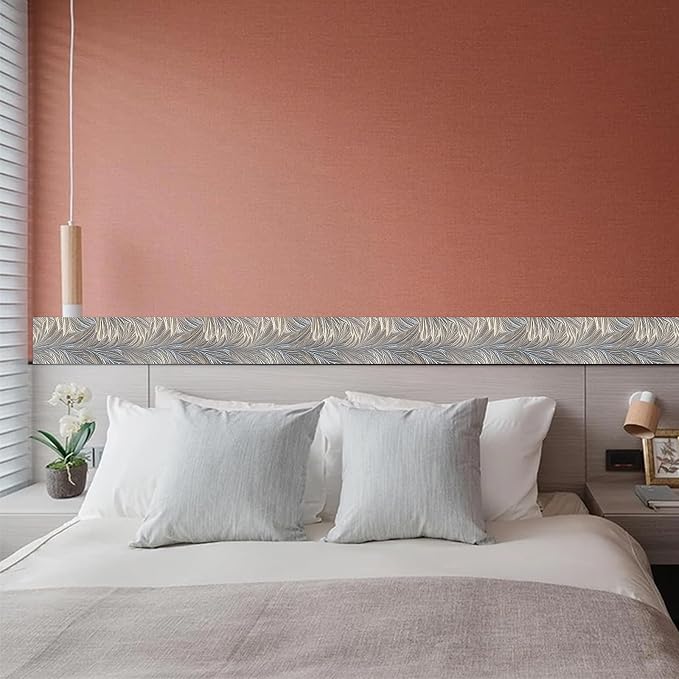 HOMETITUTE Wallpaper Border Peel and Stick Wall Border Silver Feather Texture - Image 4