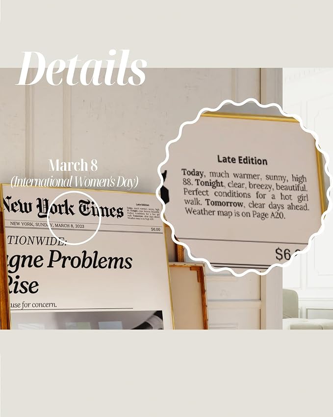 iHery Unframed Trendy NewsPaper Black Wall Art Prints Set of 1, 12x16in Canvas - Image 6