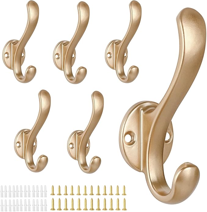 6 Pack Coat Hooks Wall Mount Heavy Duty Utility Retro Double Hooks by PEOIAOY