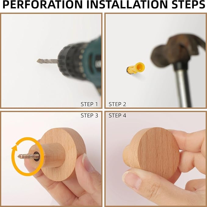 4 Pack Wood Hooks No Damage Wall Hooks Round Rings Adhesive Hooks Clothes - Image 4