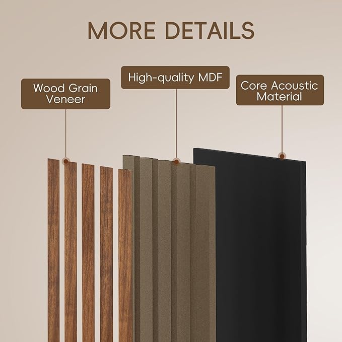 EVERECO 6 Pack Wood Slat Acoustic Wall Panels 92.5" × 7.87", 3D Sound Absorbing - Image 4