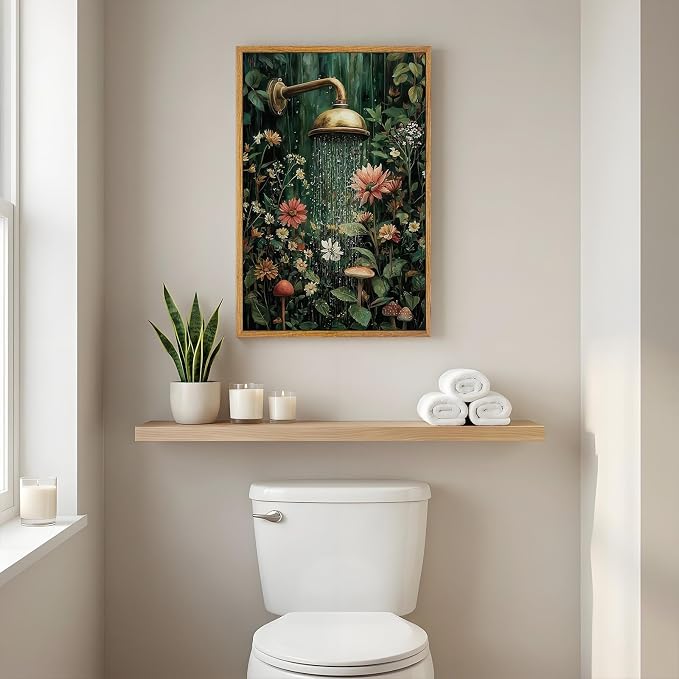 AtterrirArt Framed Bathroom Funny Wall Art, 16 * 24inch, Vintage Floral Shower - Image 5