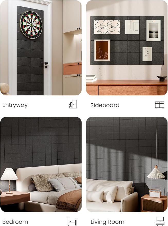 Bumusty Large Felt Bulletin Board, 30 Push Pins, 40 Adhesive Tabs, Charcoal Gray - Image 5
