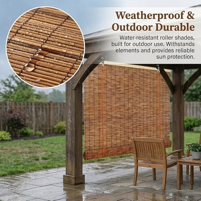 Bamboo Roller Shades for Outdoor Patio, Outside Waterproof Sun Shade, Privacy - Image 5