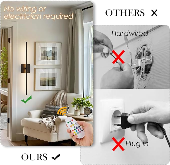 KARTOOSH 24.4 Inch 9 RGB Color Battery Operated Wireless Wall Sconces Set of Two - Image 2