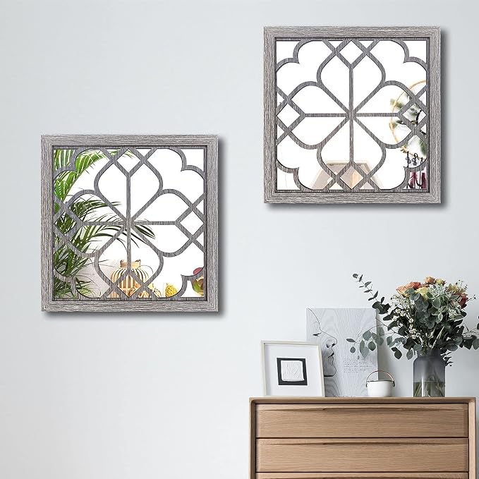 Wocred 2 PCS Square Wall Mirror, Gorgeous Rustic Farmhouse Accent Mirror - Image 3