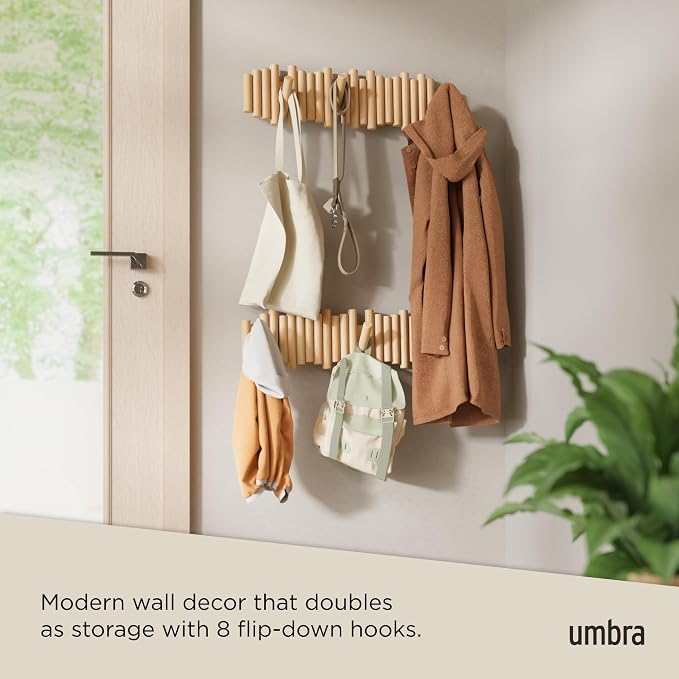 Umbra Picket Coat Rack with 8 Hooks – Natural Wall-Mounted Coat Rack with - Image 4
