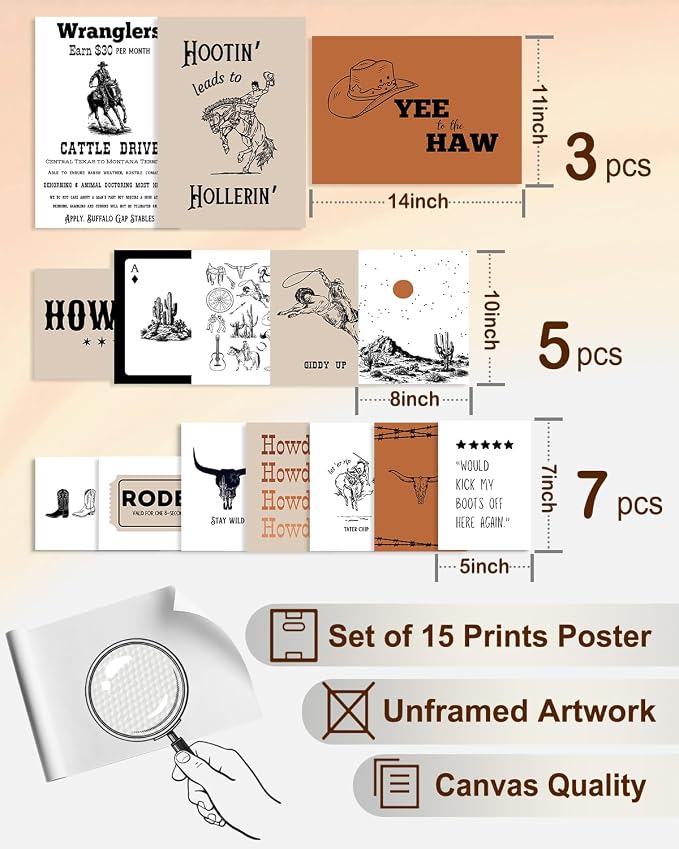 KBKBART Retro Western Wall Art Set – 15 Vintage Cowboy & Desert Prints - Image 2