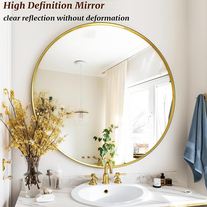 Gold Round Mirror 16 inch, Round Bathroom Mirror, Wall Mirrors - Image 3