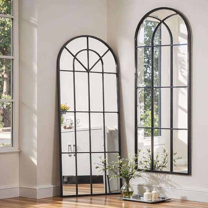 Dewfig 71"x32" Arched Window pane Full Length Mirror, Wall Mirror, Floor - Image 3