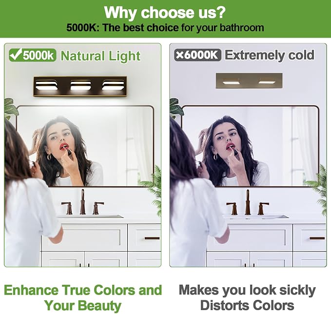 360° Rotate LED Bathroom Vanity Light Fixtures, 1300LM Acrylic Brown and Gold - Image 3