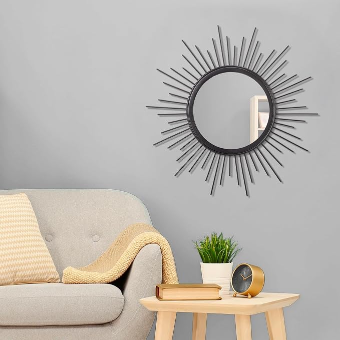 Large Sunburst Wall Mirror Boho Home Decor Round Wall Art Mirror Modern Metal - Image 3