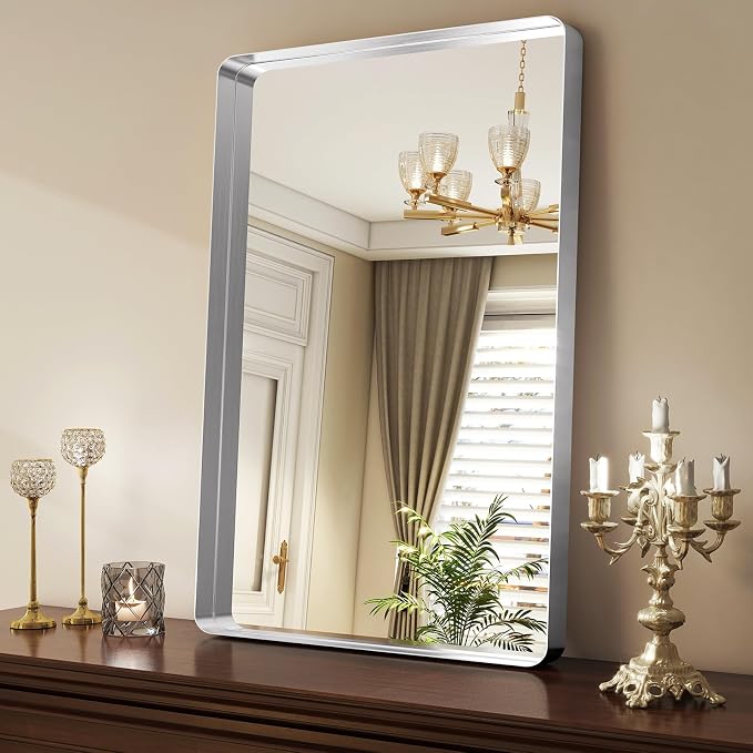 Easly Silver Bathroom Mirror for Wall, 36x24 Inch Rectangular Aluminum Alloy - Image 2