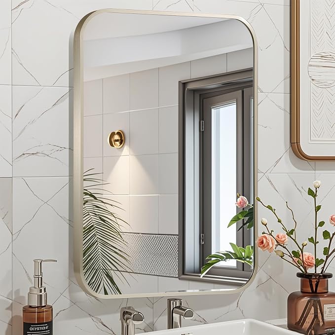 48x30 Inch Brushed Nickel Bathroom Mirror, Framed Rectangle Mirror - Image 7