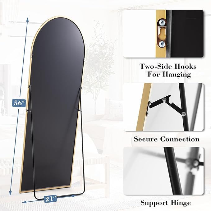 DUMOS 56"x15" Arched Full Length Floor Mirror, Full Body Mirror - Image 2