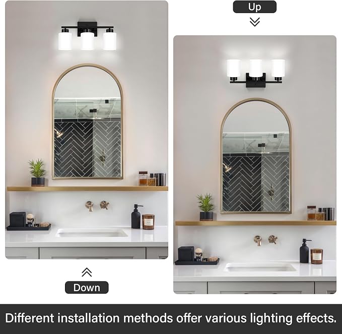 FonmYim Black Bathroom Light Fixtures, 3-Light Modern Vanity Light Over Mirror - Image 4