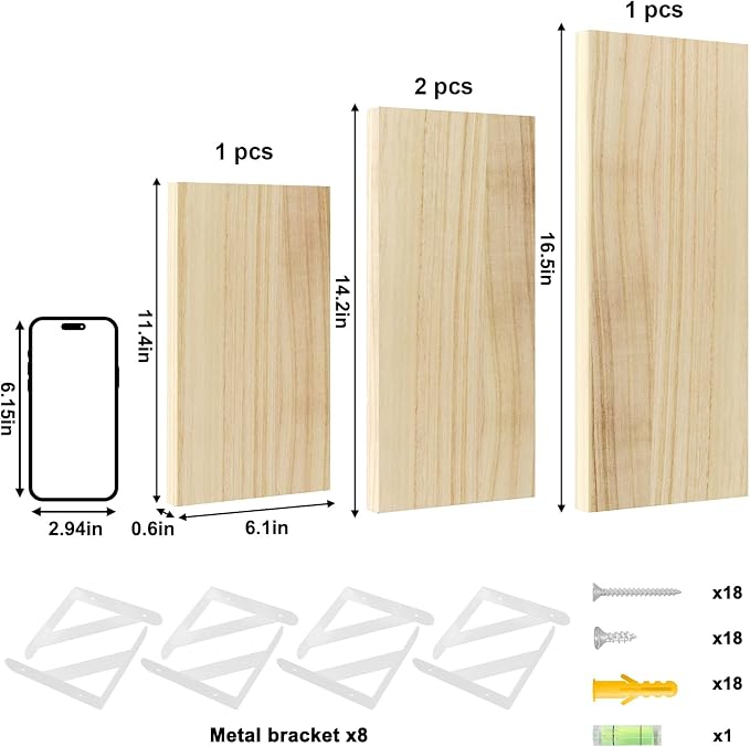 YGEOMER Floating Shelves for Wall, Different Sizes Natural Wood Wall Shelves - Image 3