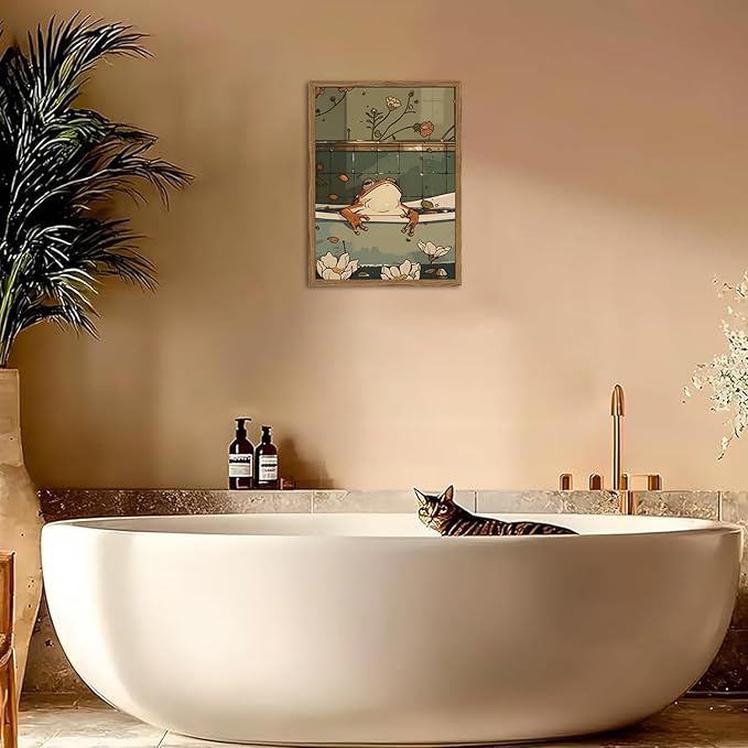 Funny Japanese Frog Bathroom Wall Art Whimsical Frog in Bathtub Wall Decor - Image 4