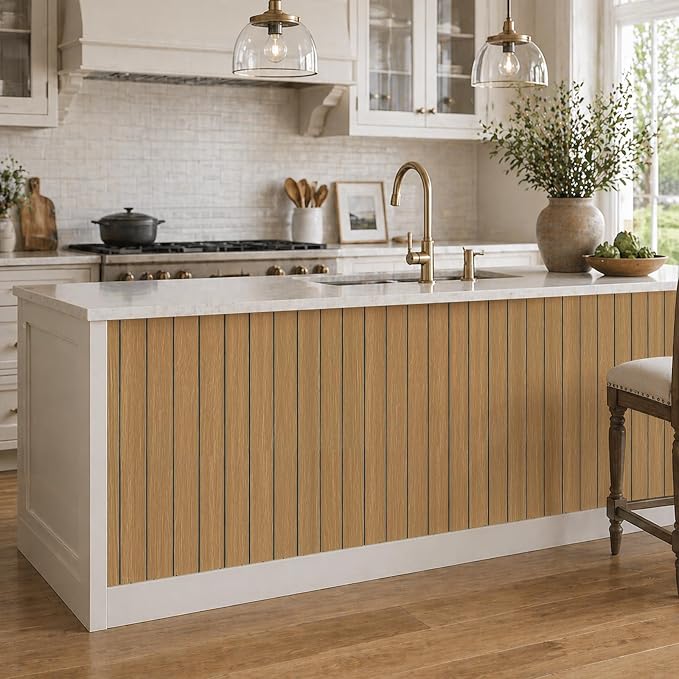 VEELIKE Honey Teak Wood Slat Wall Panels Peel and Stick Decorative Faux Wood - Image 6