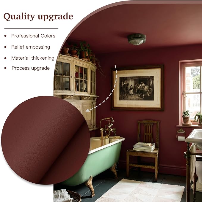 Dimoon 118"x17.7" Peel and Stick Wallpaper Dark Red Contact Paper - Image 7
