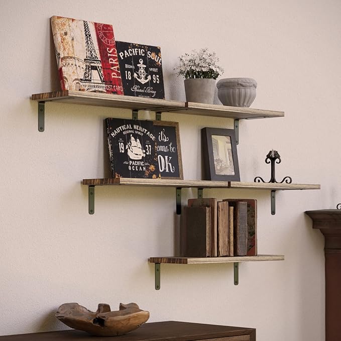 RICHER HOUSE Rustic Wood Shelves Set of 5, Farmhouse Style Floating Shelf - Image 5