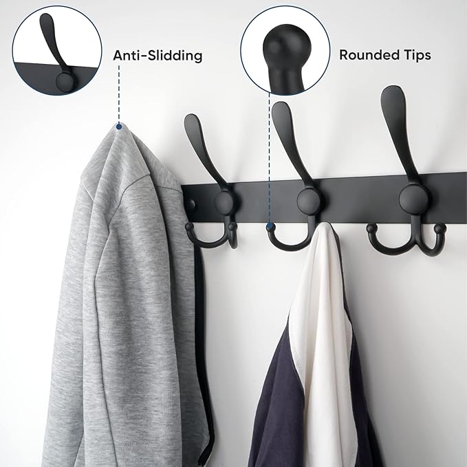 TICONN Wall Mounted Coat Rack, Five Heavy Duty Tri Hooks All Metal Construction - Image 4