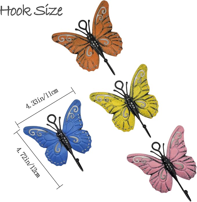 4 Pcs Butterfly Coat Hooks, Towel Wall Hooks Hanging, Room Wall Decoration - Image 2