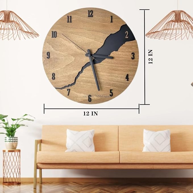 12Inch Simple Cracked Wooden Wall Clock - Image 3