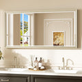 Keonjinn 48" x 24" Brushed Nickel Bathroom Mirror, Rectangle Silver Framed by Keonjinn