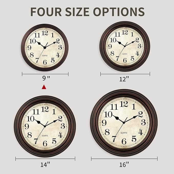 Wall Clock, 9 Inch Silent Non Ticking Classic Battery Operated Clocks, - Image 2