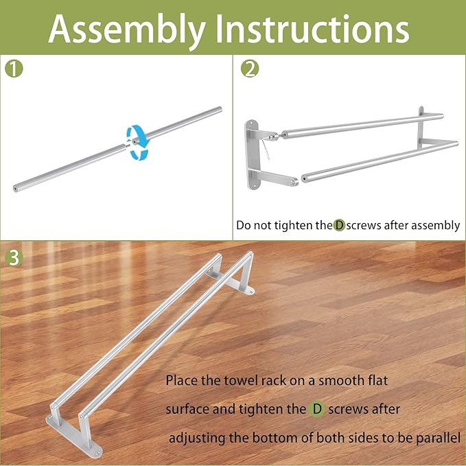 Towel Rack for Bathroom, Double Towel Bar 24Inch, Stainless Steel Bathroom - Image 7