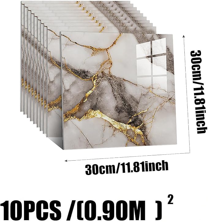 10pcs Peel and Stick Tile Shower Waterproof Marble Tiles Wall Panels, - Image 3