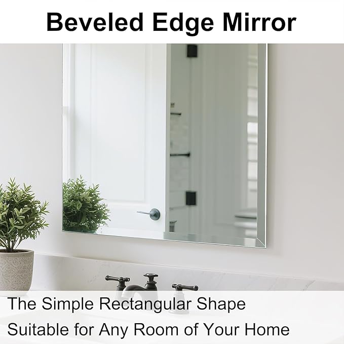 Frameless Bathroom Mirror for Wall, Rectangle Beveled Edge Mirror for Over Sink - Image 6