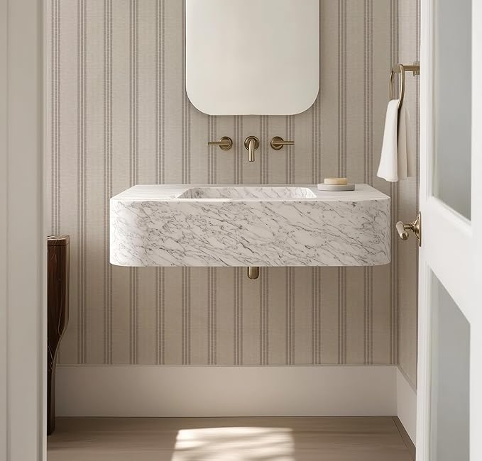 RollsRolla Modern Brown and White Striped Peel and Stick Wallpaper, French by RollsRolla