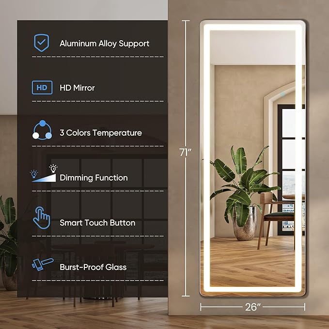 DUMOS 26"×71" LED Full Length Mirror - Image 2