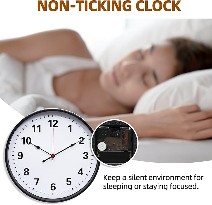 LEIKE Metal Wall Clock 12IN Black, Retro Silent Quartz Battery Operated - Image 4
