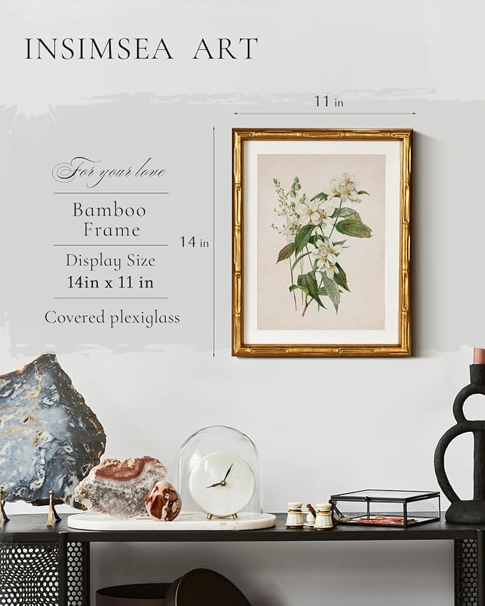 InSimSea Gold Bamboo Framed Canvas Wall Art, Neutral Floral Botanical Paintings - Image 3