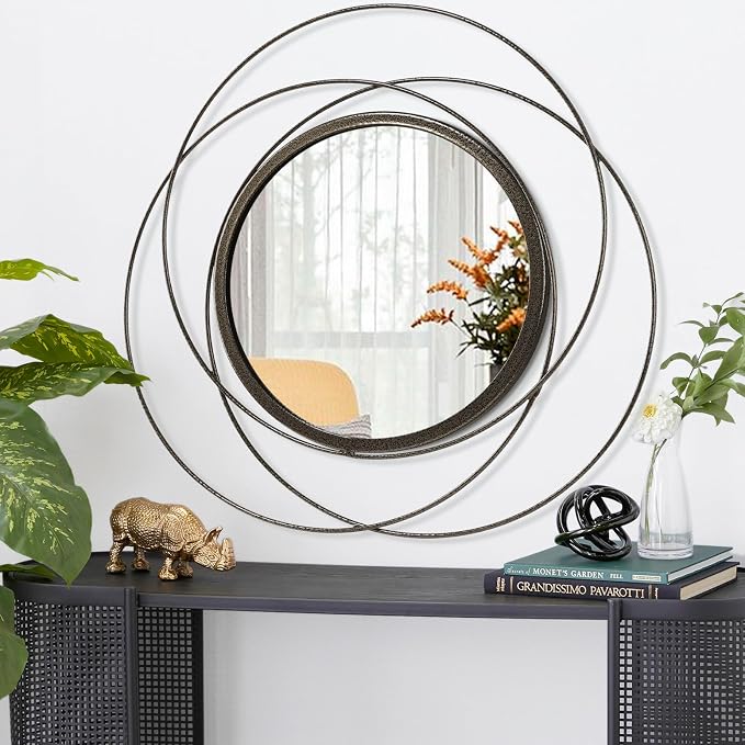 Circle Mirror for Wall with Iron Metal Wire Frame Wall-Mounted Mirror for Home - Image 2