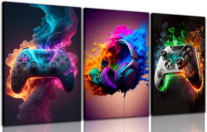 BGFCE Gaming Room Decor Canvas Wall Art Set of 3 by BGFCEWallArt