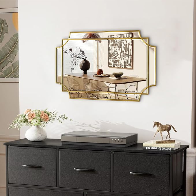 HQiJun 30x20 Inch Gold Bathroom Mirror, Wooden Frame - Image 8