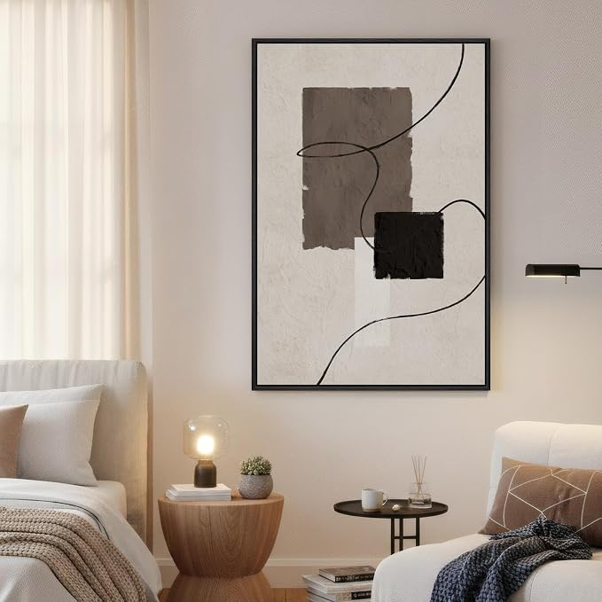 Framed Black and White Neutral Abstract Wall Art, Modern Canvas Prints - Image 4