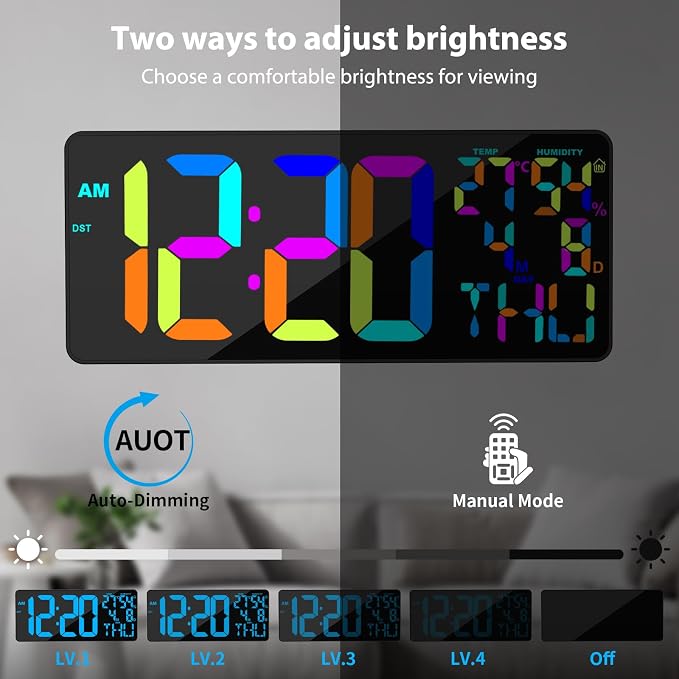 18" Digital Wall Clock Large Display, 11 RGB Color Changing Large Digital Wall - Image 3